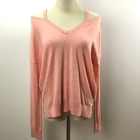 Lumiere Womens Cold Shoulder Peach Top Small Long Sleeve NWT - Picture 1 of 8